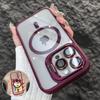 Magnetic Metal Lens Protector Stand Holder Case For iPhone 15 12 13 14 11 Pro Max Plus For Magsafe with Glass Lens Clear Cover