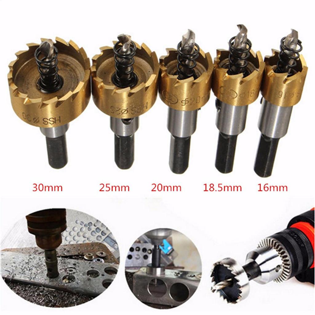 5 Pieces Hole Drill Bit Set High-Speed Wear-Resistant Drilling Cutter Hole Saw Drill Bit for Door Lock Installation Metal Sheet