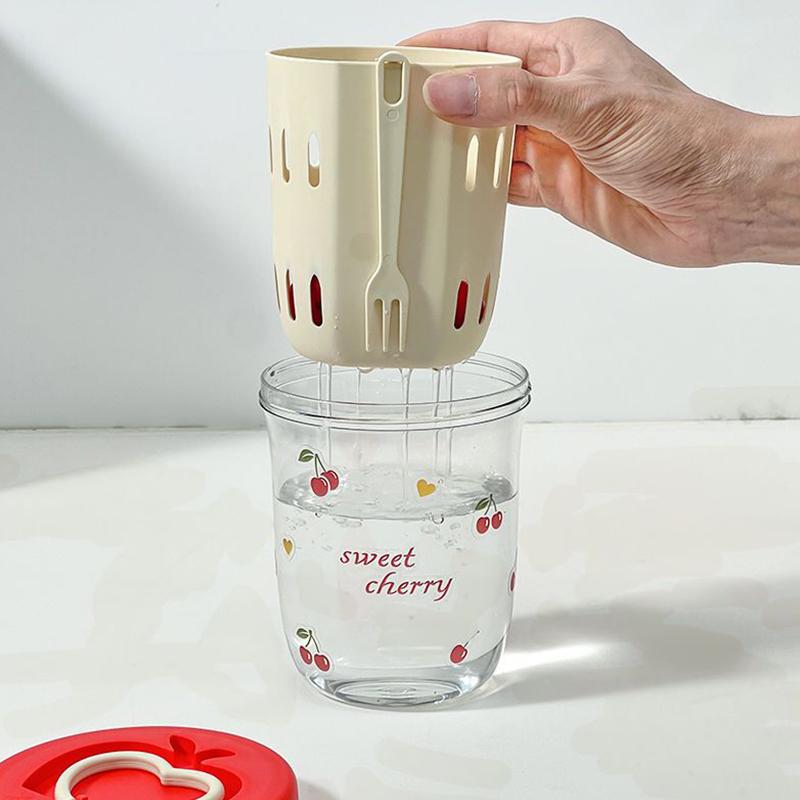 Double Wall Salad Cup Portable Leak Proof Oat Container With Fork&Handle Drain Fruit Cup Cute Breakfast Cup For Student