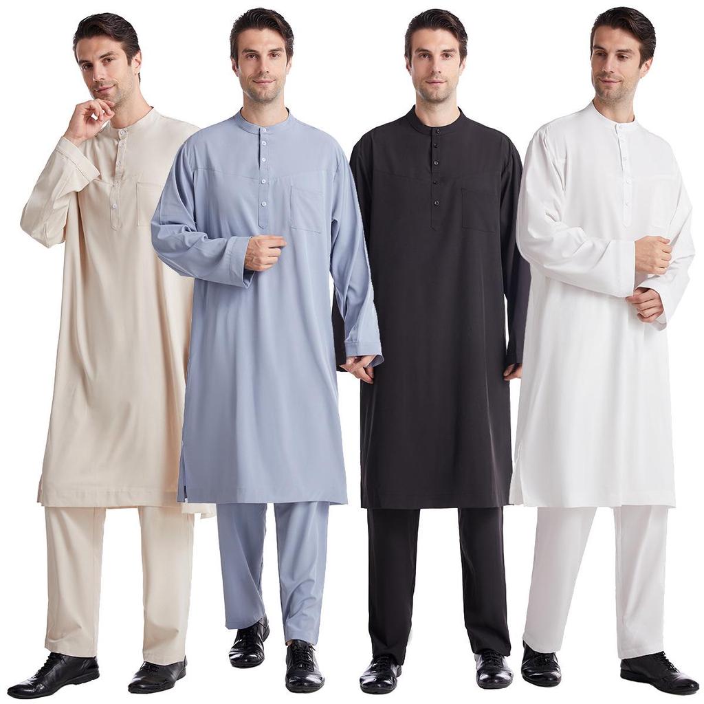 Men's Plus Size Ethnic Round Neck Robe Set - Middle Eastern and Southeast Asian Style