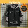 Retro Autumn Spring Mens Sweater Mock Twopiece Hooded Korean Hip Hop Print Sweatshirt Loose Hoodie Male Fleece Padded Jacket