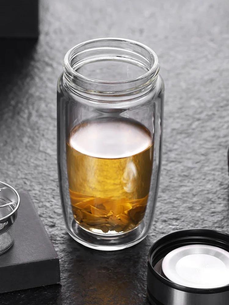 320ml Double Wall Glass Water Bottle High Borosilicate Glass Cup with Tea Filter Transparent Heat-resistant Glass Insulated Cup