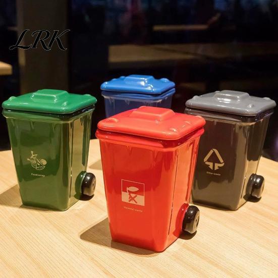 Mini Recycling Bin Mug Funny Trash Ceramic with Lid, Novelty Garbage Can Drinking Tea Cup Handle, Coffee Mug, Gag Gifts for Coworkers, Office