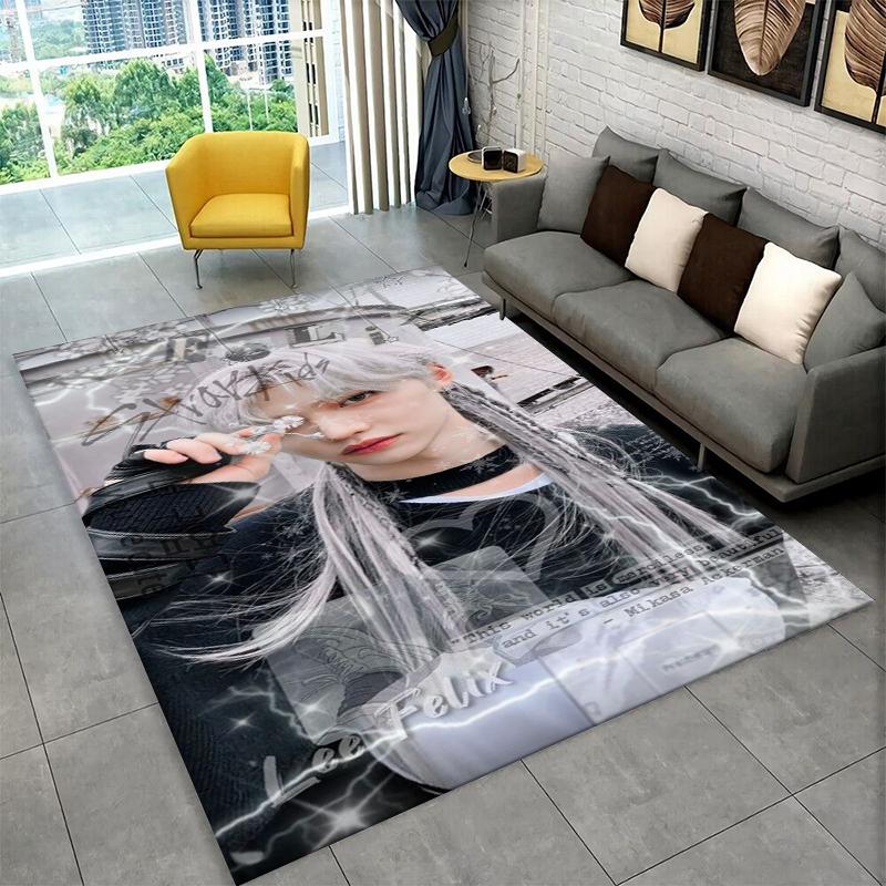 Kpop Felix Stray Kids Music star Carpet Rug for Playroom Bedroom Living Room Sofa Home Decor,kid Area Rug Non-slip Floor Mat
