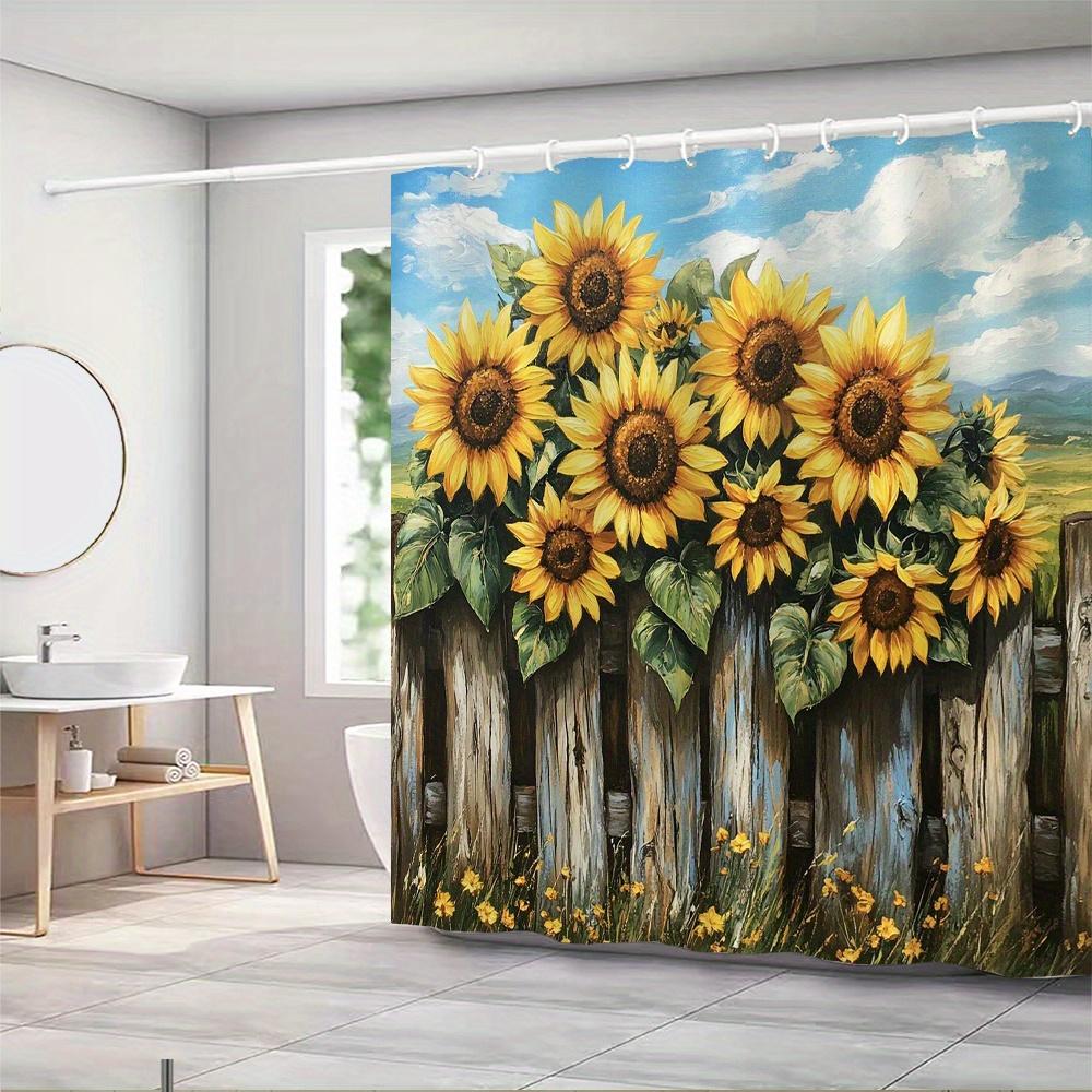 Rustic Sunflower Waterproof Mildew-Resistant Shower Curtain - Country Farmhouse Design for a Cozy Bathroom Décor Experience