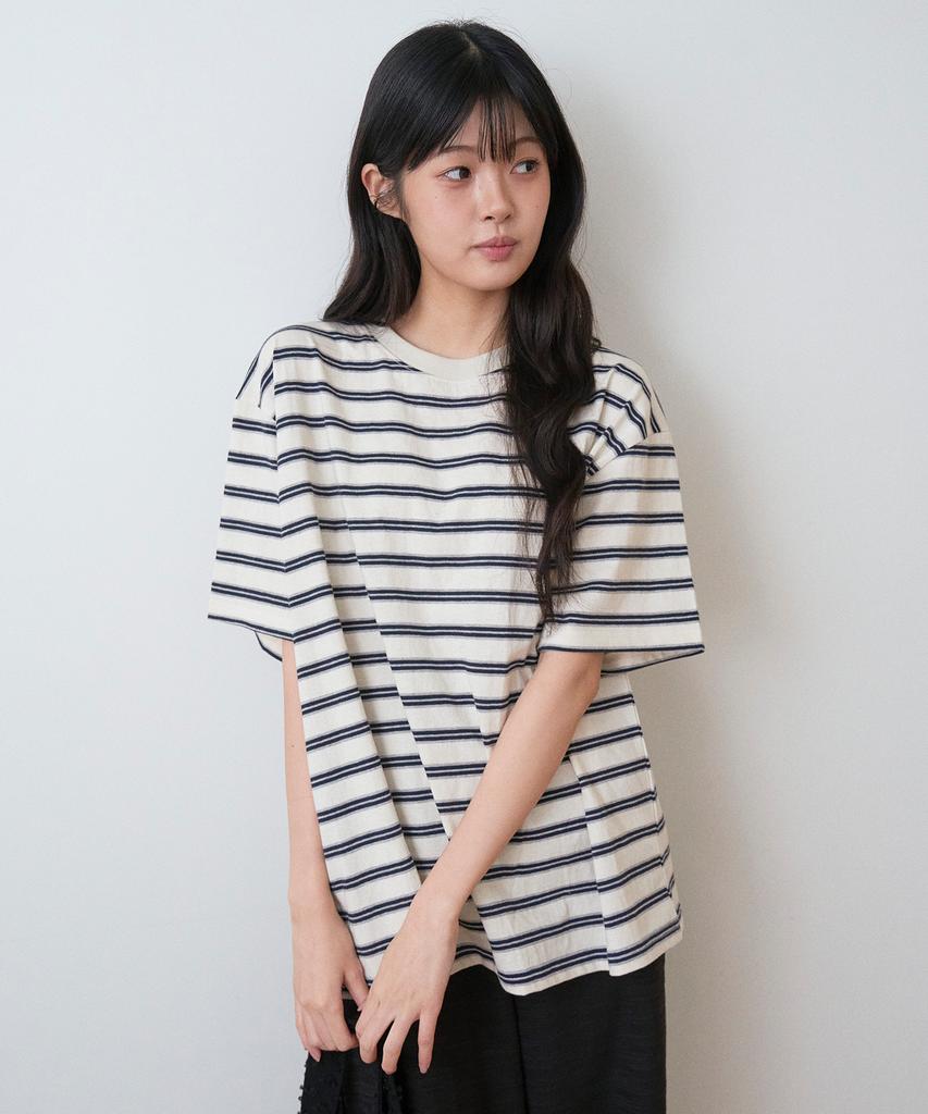 Sayu Striped Biscuit Short Sleeve T-Shirt Ivory