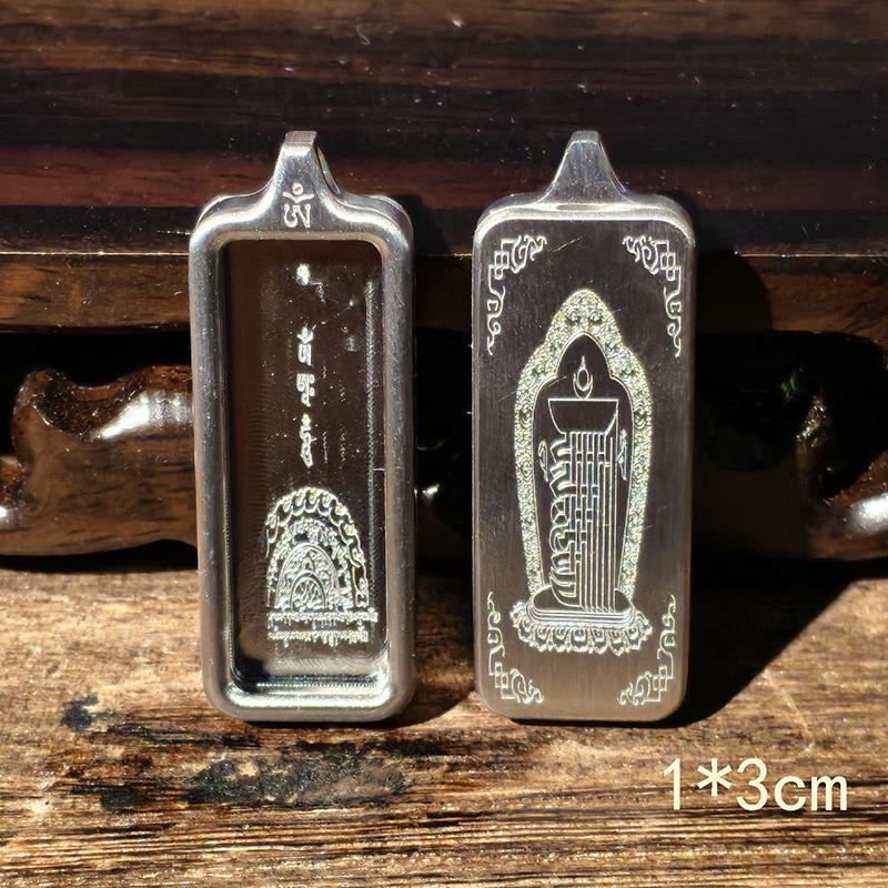 Ciondolo in Acciaio Titanio Thangka Tibetano: Scatola per Gu, Monofacciale/Bifacciale, Oro/Argento, Guscio Amuleto del Buddha Benming