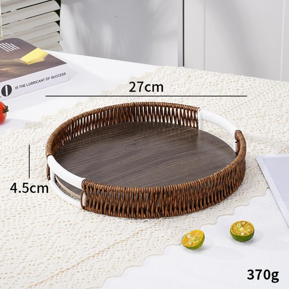 Handwoven Wicker Serving Tray Woven Handheld Plastic Rattan Storage Tray  Kitchen Storage