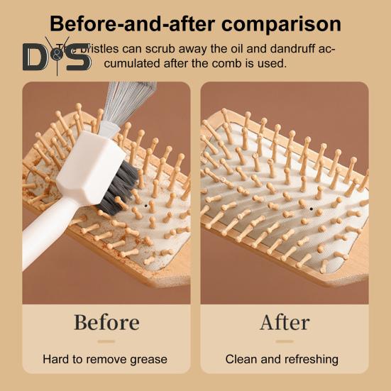 2Pcs Hair Comb Cleaner Tool Stainless Steel Hair Cleaning Brush 2 in 1 Comb Cleaner Wood Handle Hairbrush Cleaning Tool