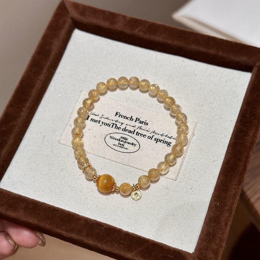 Women Citrine Lucky Bead Bracelet, Versatile Daily Wear