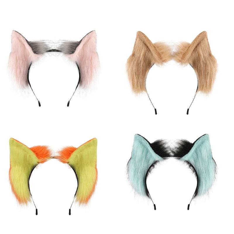 Realistisches Katzenohr-Haarband mit Plüsch-Haarband, Farbverlauf-Design für Damen, Mädchen, Cosplays, Event-Themenpartys