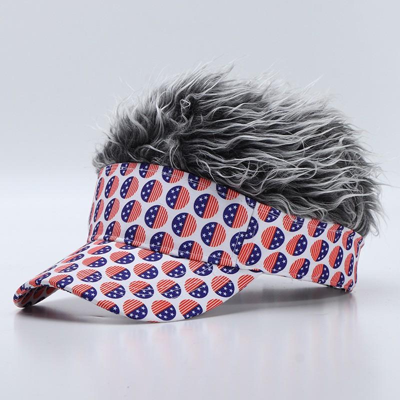 Colorful Flag Simulation Wig Baseball Cap Fashion Rhinestone Sun Visor