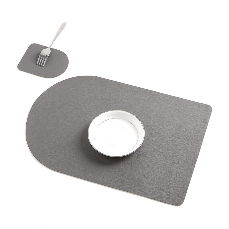 Modern Home Leather Table Mat + Coaster (Dark Gray + White)