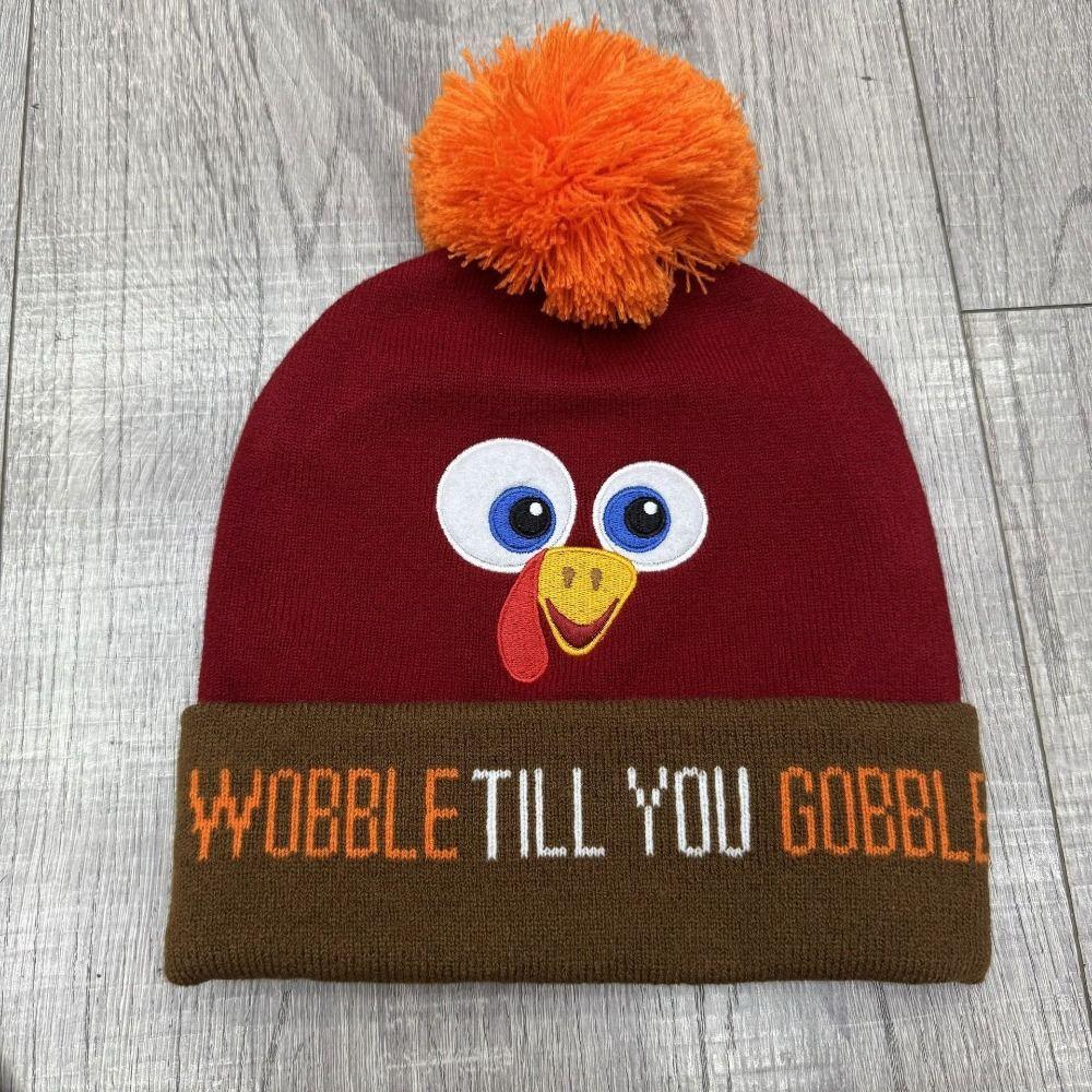 Acrylic Knitted Beanie Hat Warm Embroidered Beanies Funny Thanksgiving Hat  Themed Party