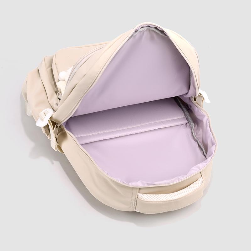 Large Capacity Student Schoolbag Women's Solid Color Backpack Multi-Compartment Wear-Resistant Backpack