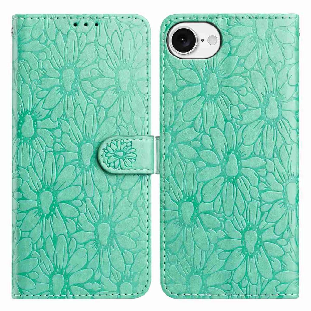 For iPhone 16e Leather Case Daisy Imprint Wallet Stand Phone Protective Cover