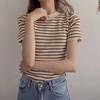 Tops Summer Women Tide Thin Striped Knit Bottoming Shirt Short-sleeved T-shirt Casual Summer Essential Comfort and Style Slim Fit Pullovers Tees