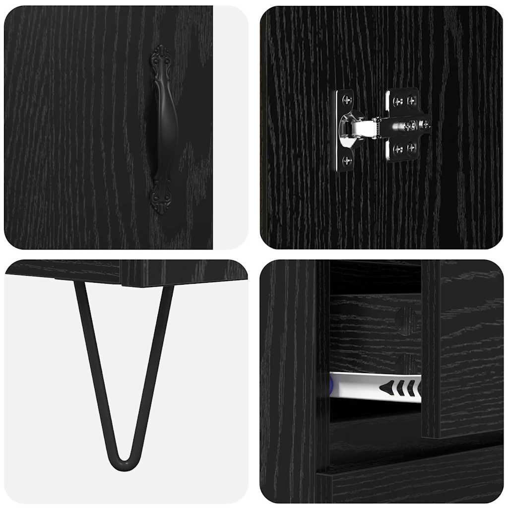 Highboard 2 pcs Black Oak Effect Engineered Wood and Glass