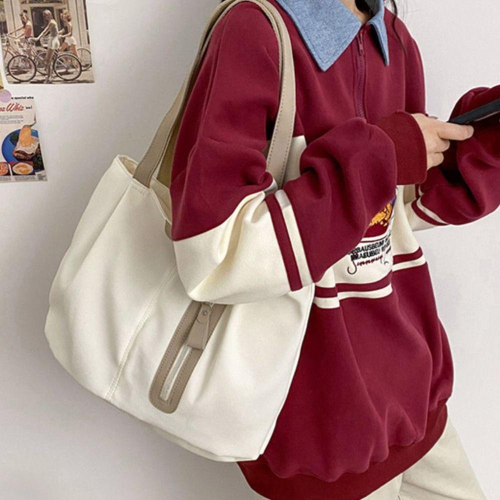 Large Capacity Solid Color Shoulder Bag Korean Style Solid Color Vacation Tote Bag Office Worker Tote Lightweight Eco Bag