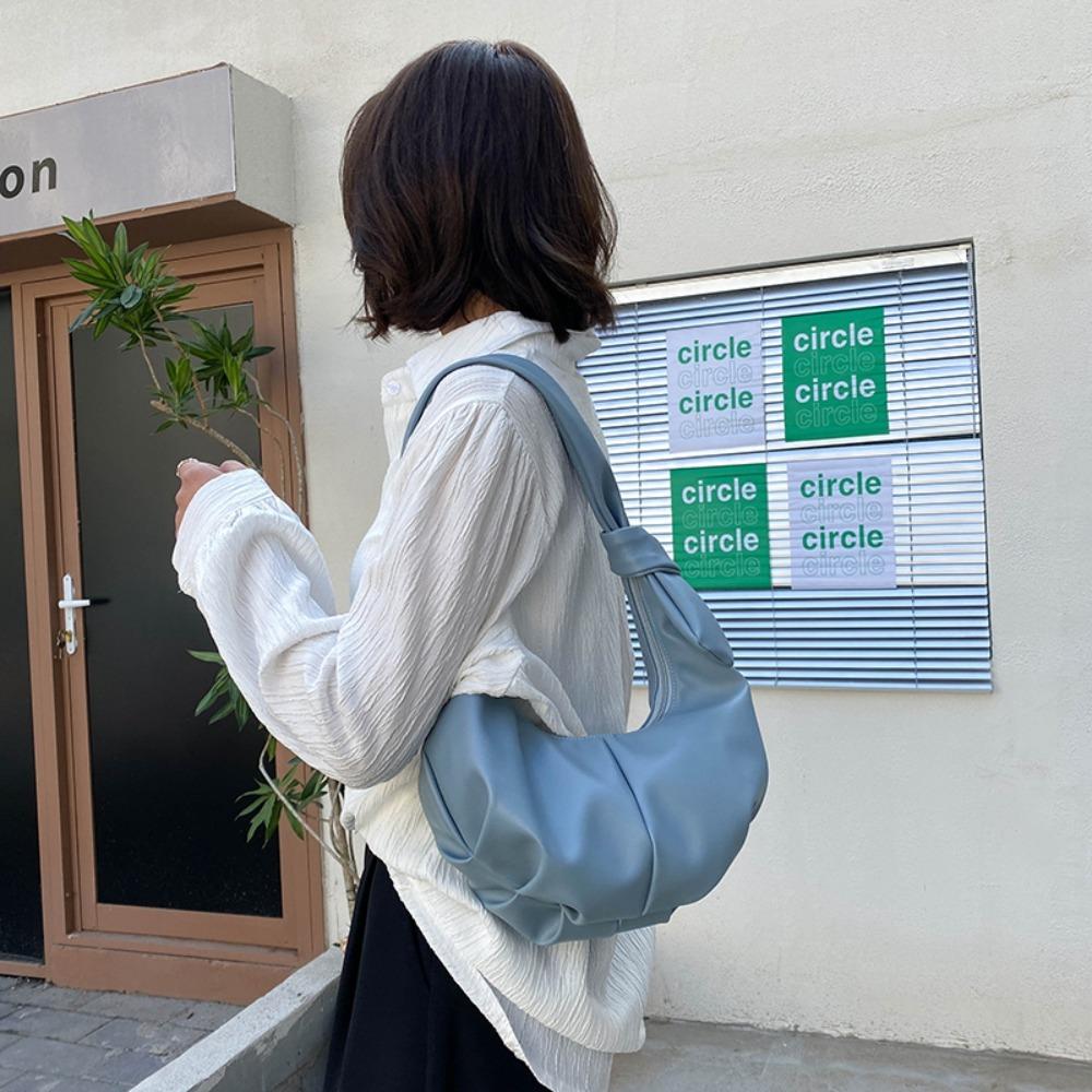 

Кожаные плиссированные сумки из искусственной кожи в корейском стиле, сумка на плечо, повседневная сумка на одно плечо, на открытом воздухе чёрный