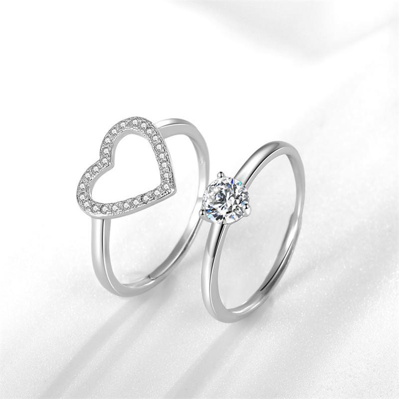 Inel Deschis în Formă de Inimă Modă Femei Bijuterii Creative Argint Inel Iubire 2-în-1