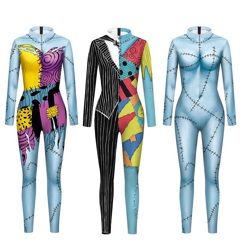 Christmas Horror Sally Cosplay Costume Halloween Zombie Funny Party Dresses Jumpsuit Leggings Mom Daughter Parent-Child Outfit