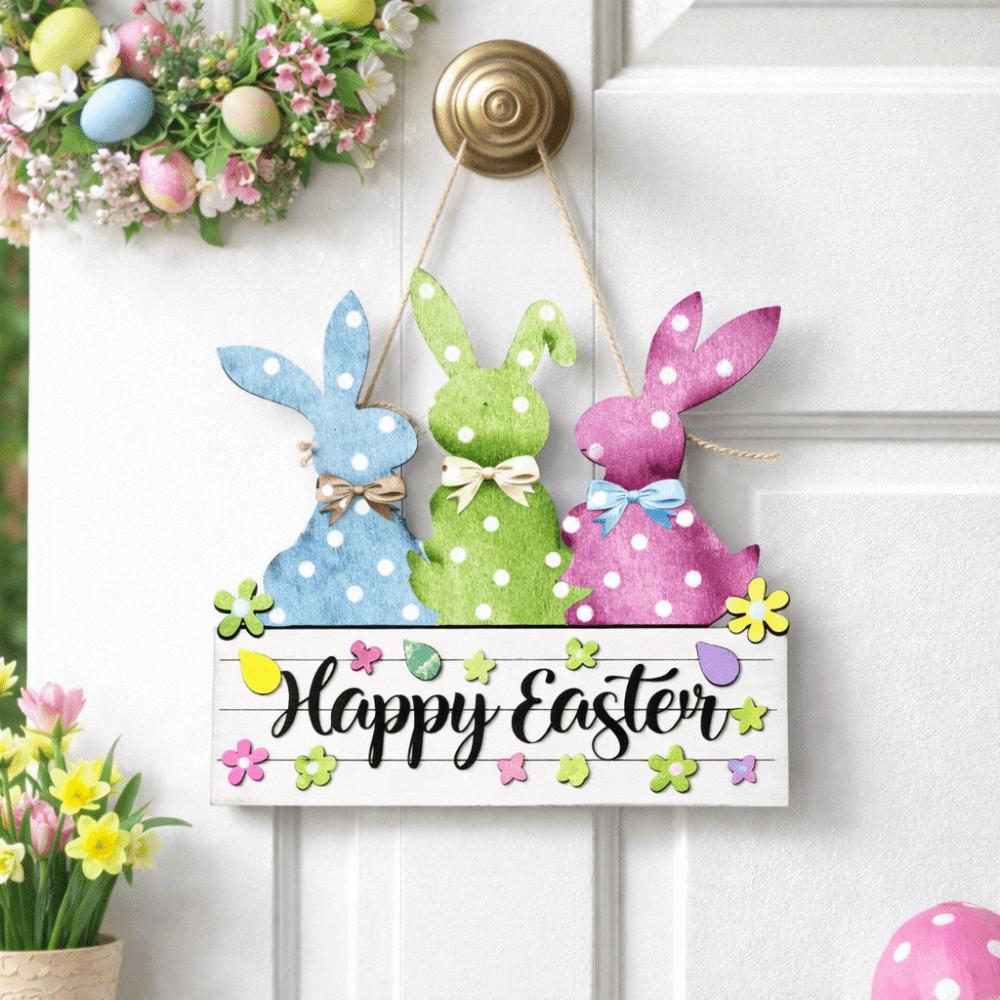 Colorful Easter Door Hanging Decor Reusable Rabbit Door Hanging Wooden Sign Plaque Photo Props