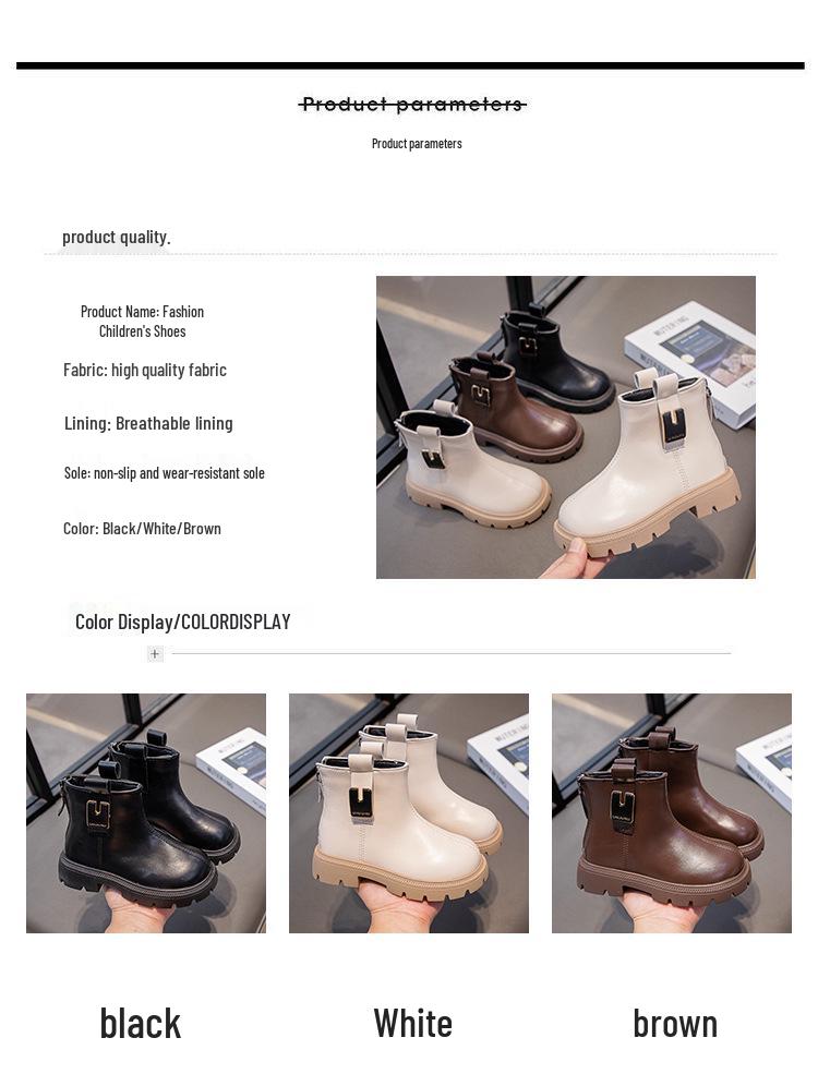 Kinder Herbst/Winter 2025 Schwarze Leder-Knöchelstiefel - Jungen & Mädchen Britischer Stil