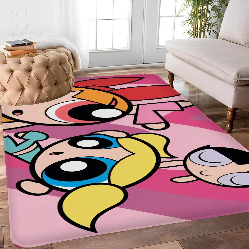Cute Powerpuffs-Girls Classic Anime Long Rugs Nordic Style Home Doormat Bathroom-Toilet Mats Bedroom Bedside Area Rugs