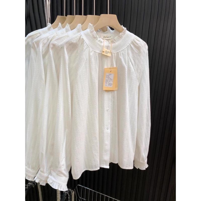 Women's Elegant White French Edge Shirt: Long Sleeve, Chic, High-End Style for Spring/Autumn 2026