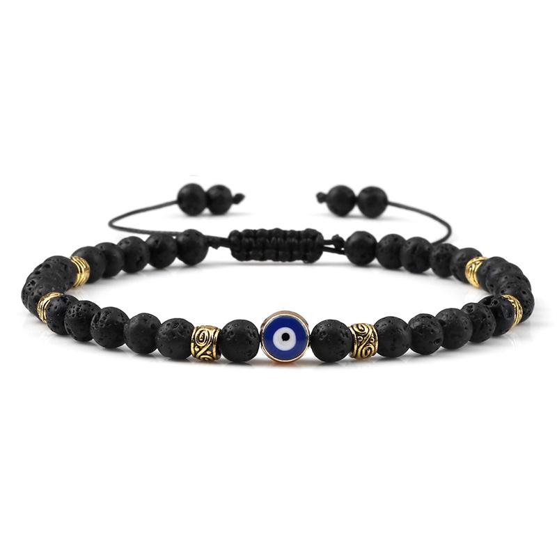 Lucky Evil Eye Bracelet Men Natural Stone 4mm Tiger Eye Lava Agates Beads Adjustable Braided Bracelets&Bangles Jewelry for Women