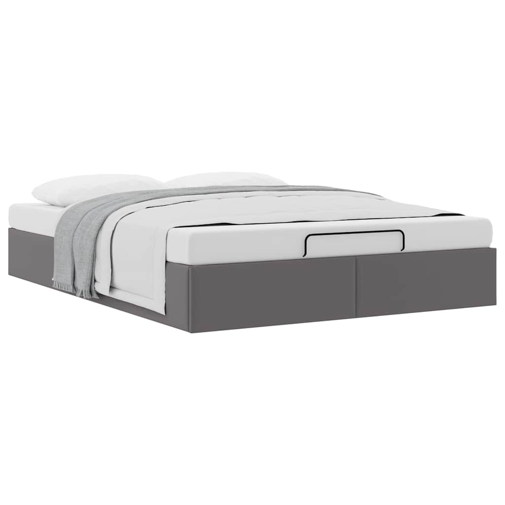 Ottoman Bed without Mattress Gray 140 x 190 cm Faux Leather