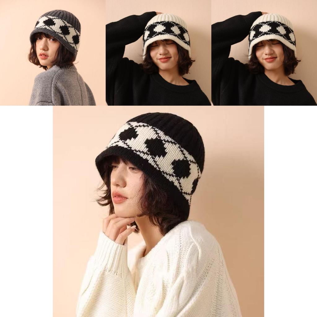 Wool Knitted Hat For Women With Geometric Pattern Winter Warmth Stylish Cozy