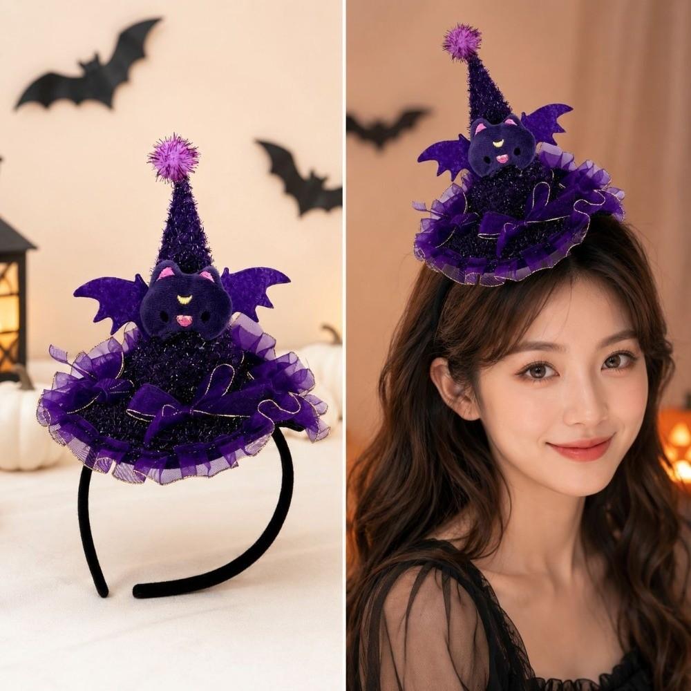 Lace Halloween Witch Hat Hair Hoop Flower Halloween Headband Cute Halloween Party Hair Band Girl