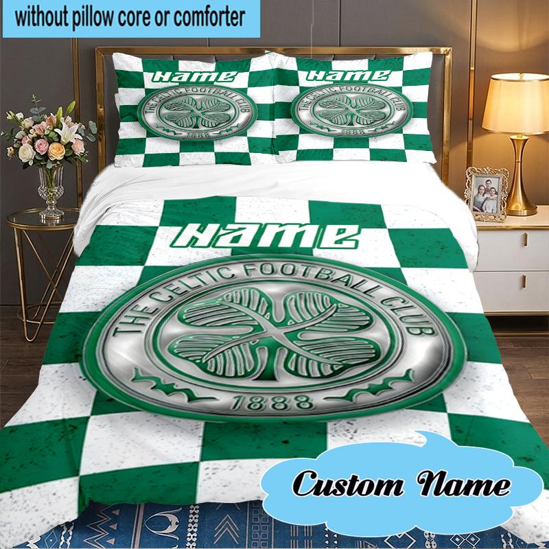 Set Biancheria da Letto Personalizzato con Stemma Calcio Celtico 3 Pezzi, Set Biancheria da Letto Include 1 Copripiumino e 2 Federe per Camera da Letto, Regalo per Dormitorio