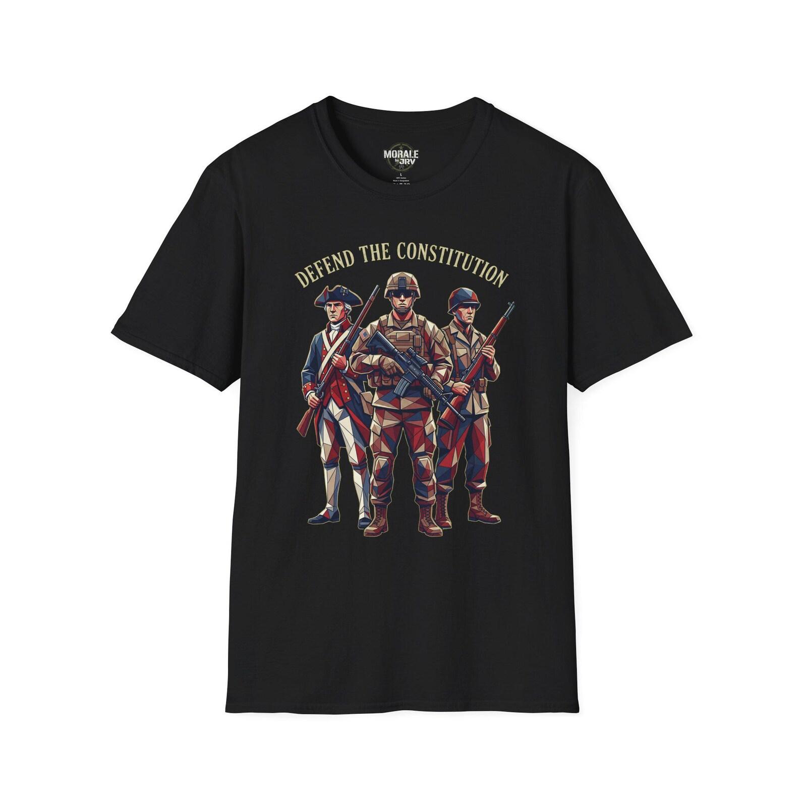 Defend the Constitution soldiers T-Shirt Patriotic American flag militia design 3XL