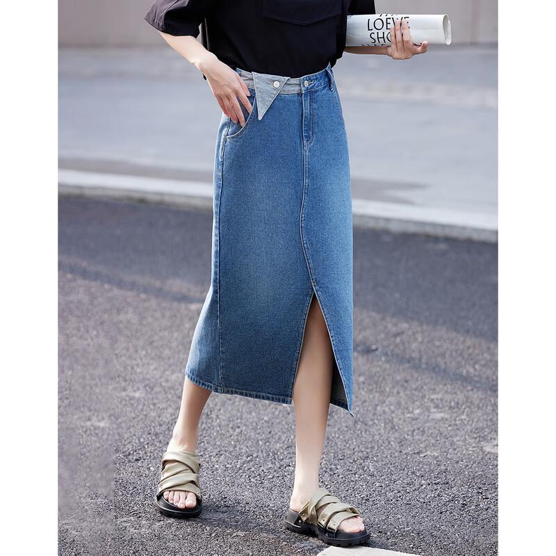 

Женская повседневная джинсовая юбка-миди Demana с высокой талией и разрезом спереди S