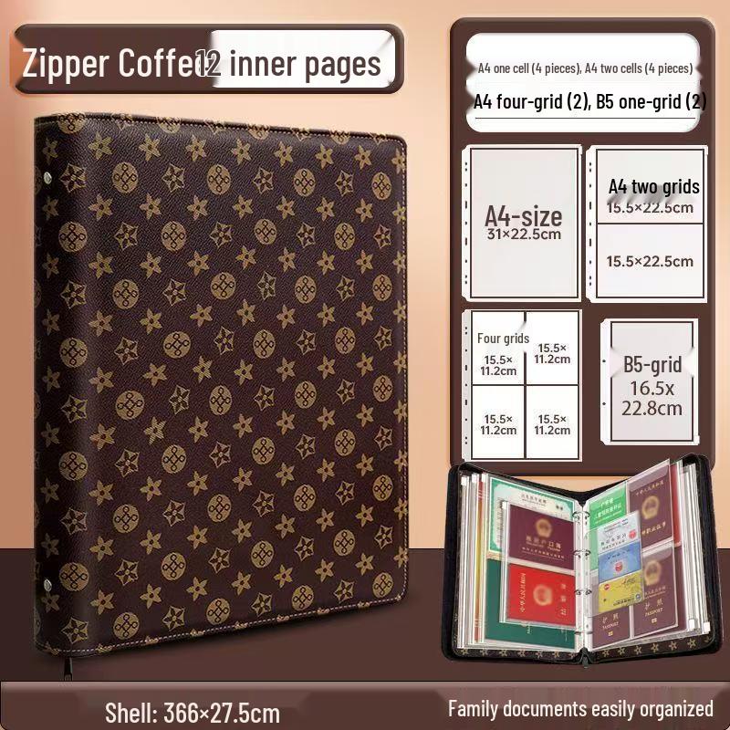 Family Document Storage Bag: Leather Magnetic Buckle A4 Album for Certificates, Receipts & Documents