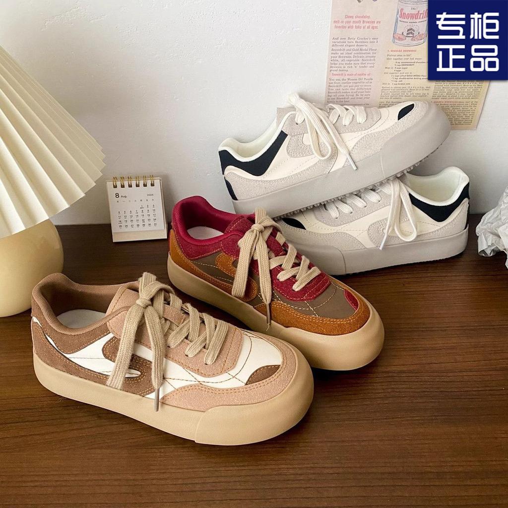 Retro red thick baseplate shoes women's autumn new niche Hong Kong style round head casual moral training shoes