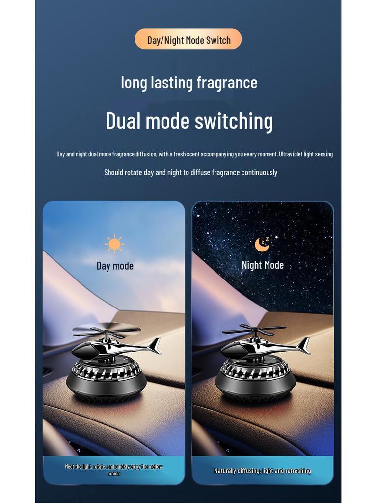 Solar-Powered Rotating Car Air Freshener - Helicopter & Airplane Aromatic Ornament for Car Interior Decoration