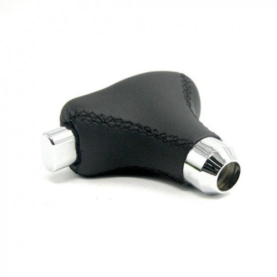 Black PU Leather Carbon Steel Car Automatic Gear Shifter Knob Button Lever Cover