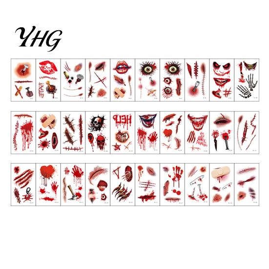 Script Killing Party Makeup 30Pcs Halloween Scar Tattoo Stickers, Realistic Fake Wound Decals for Adults Kids Decor Face Body, Waterproof Makeup, Easy