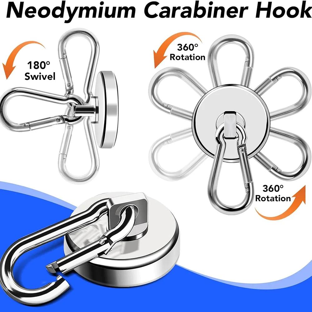 Strong Neodymium Magnetic Hooks 360°Rotating Carabiner Magnet Hook Refrigerator Kitchen Bathroom Hanging Hangers Home Organizer