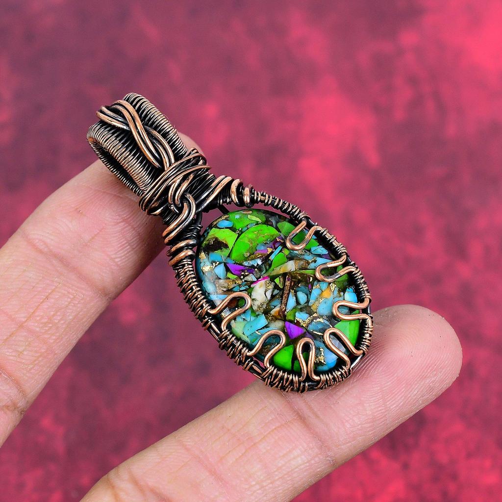 Fiesta kingman turquoise pendant copper wire wrapped pendant multi copper turquoise pendant handmade natural gemstone jewelry gifts for him