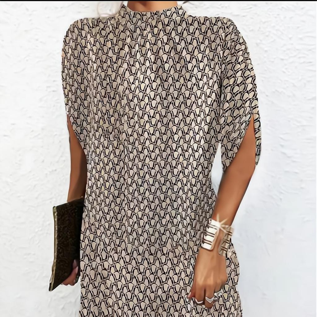 YYFS Women's Fashion Summer Spring Flower Pattern Print 1/2 Sleeves O-Neck Middle Waistline Casual Dresses