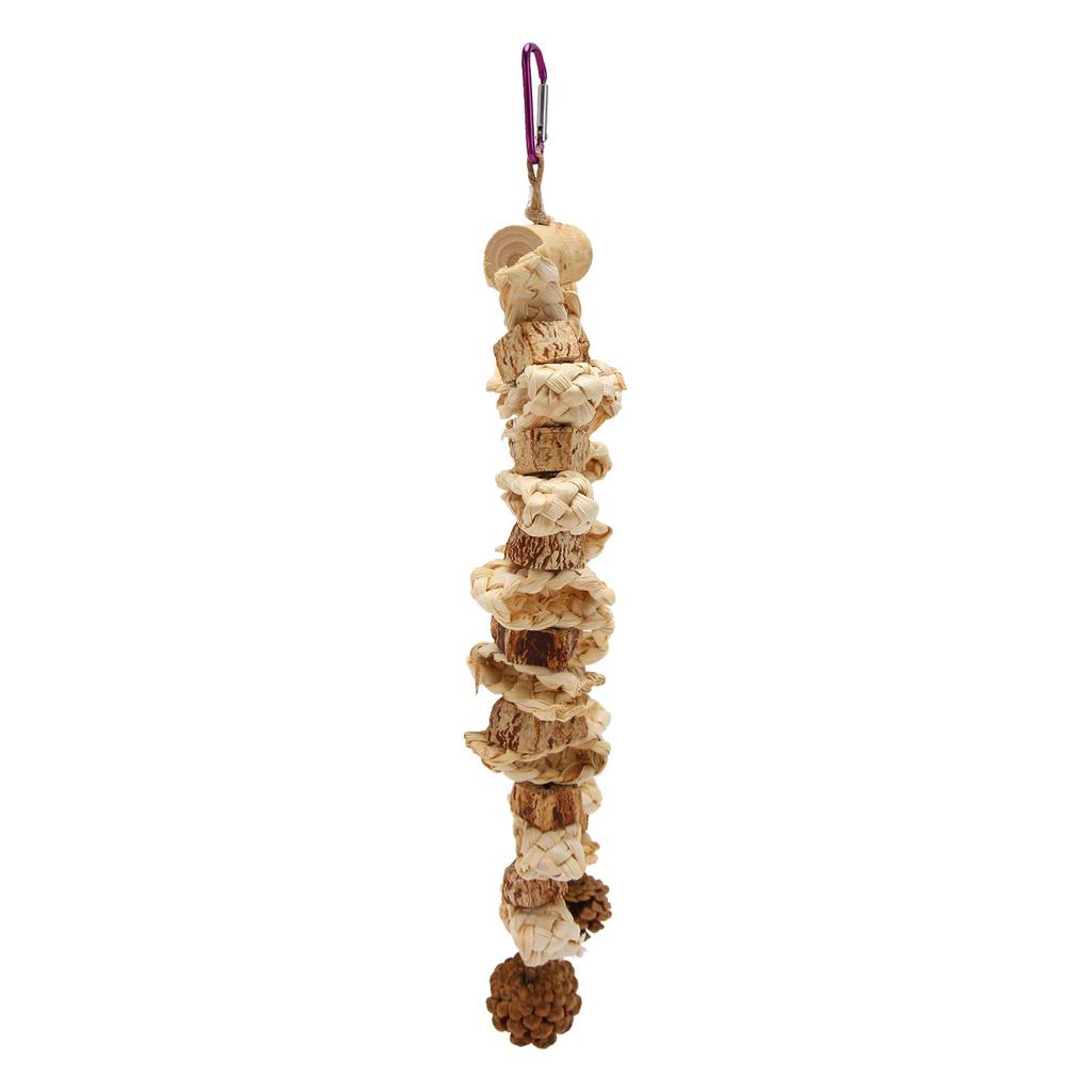 Parrot Chewing Toy Beak Grinding Safe Log Nut Pine Cone Corn Leaf Hanging Bird Cage Toys for Medium