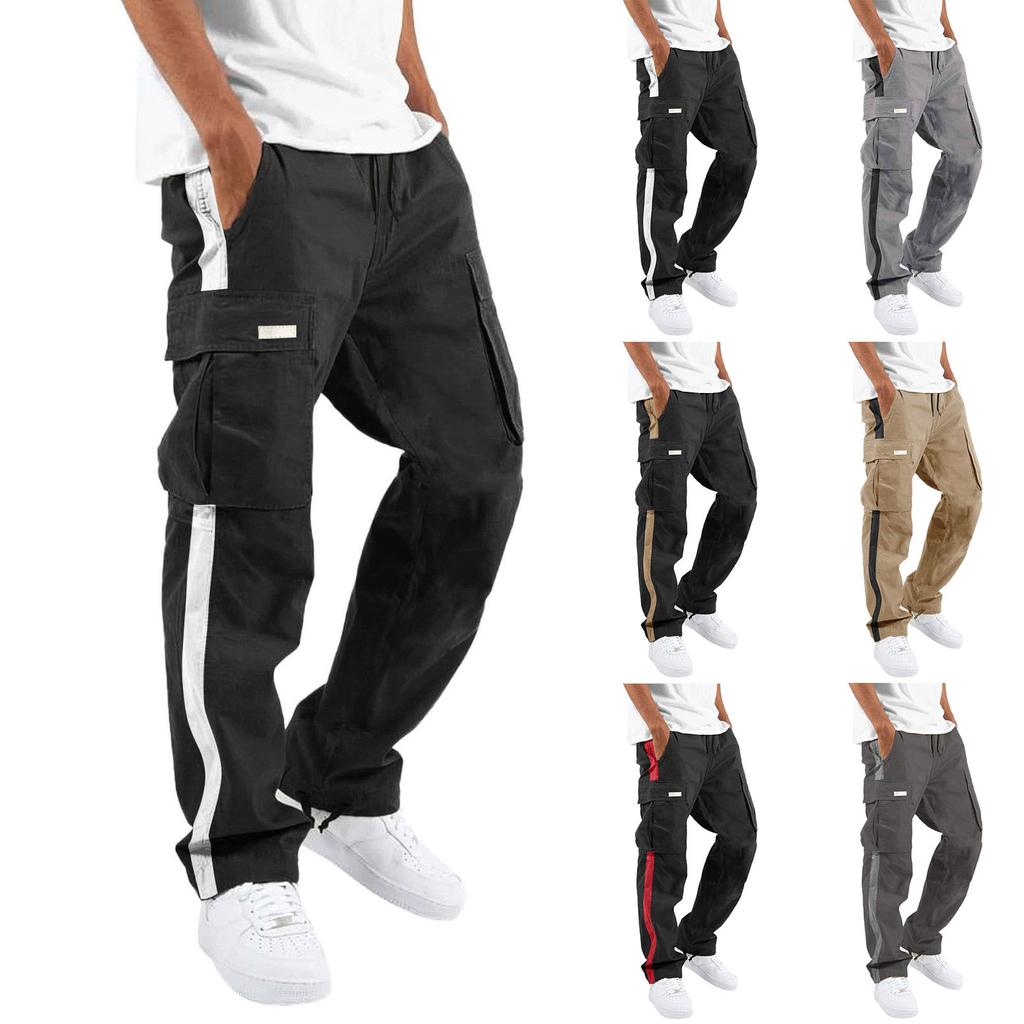 Spring and Autumn Men's Overalls Drawstring Drawstring Pocket Color Matching Long Pants