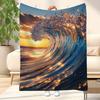 1 Stück Funkelnde Diamantwelle Flanelldecke - Gemütliche Polyesterdecke mit Sonnenuntergangs-Ozean-Design, Ideal für Sofa, Auto, Wohnzimmer, Picknick