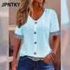 JPNTKY Moda Donna Casual Stampa Colore Unico Manica Corta Scollo a V Camicette & Camicie