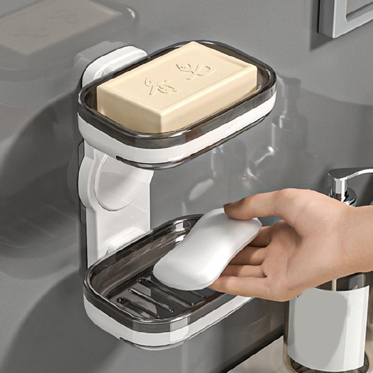 Space Saving Soap Dish Holder 1 or 2 Tiers Wall Mount Design Waterproof Surfaces Strong Adhesive Backing for Renters Bathroom